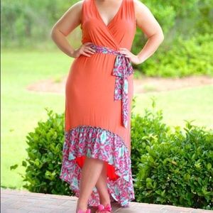 Perfectly Priscilla coral floral maxi dress 12/14